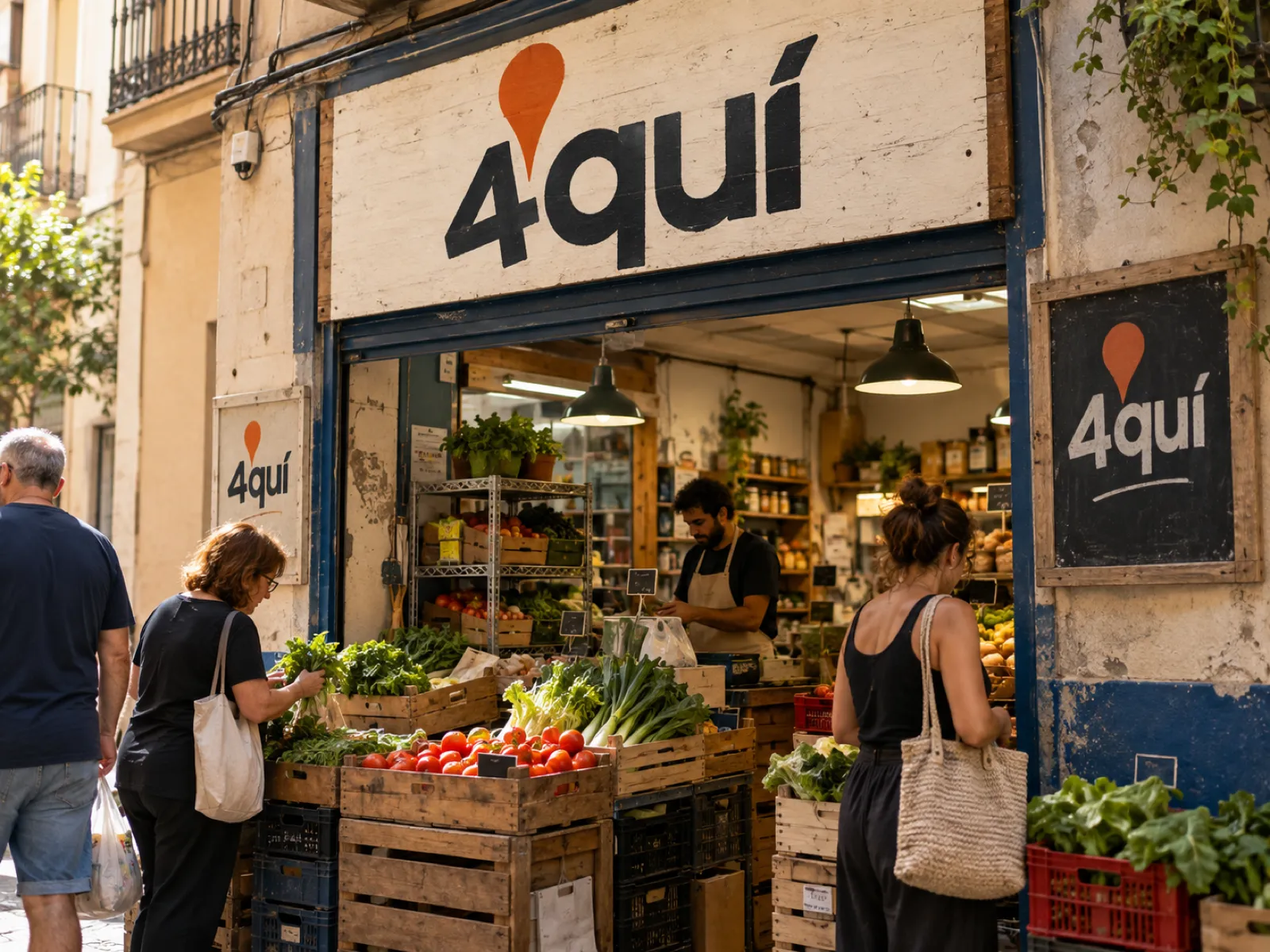 Fachada de un Punto 4quí: frutería de barrio con su rótulo propio