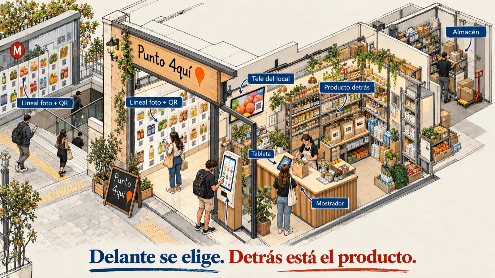 Plano de un Punto 4quí: delante se elige, detrás está el producto